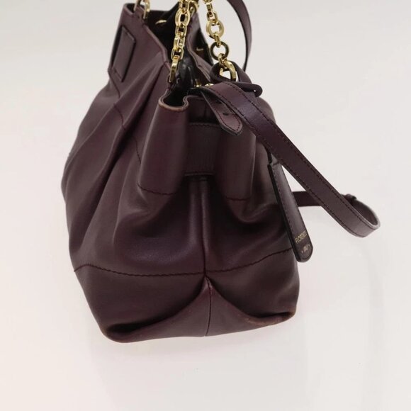 Salvatore Ferragamo Gancini Chain Hand Bag Leather 2way Purple Gold Auth BA1705 - Picture 7 of 15